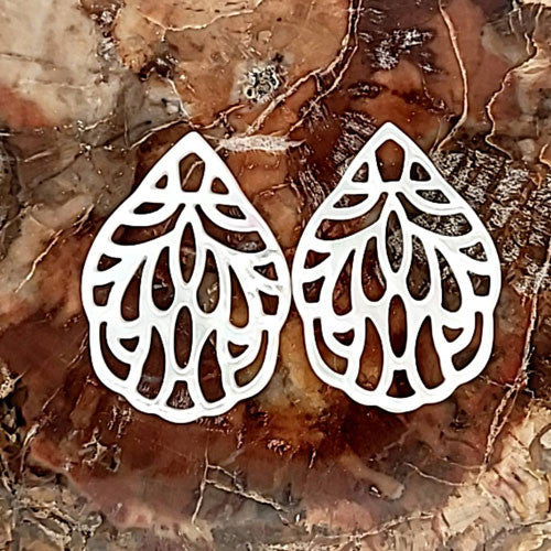 Ohrpendler Perlmutt Blatt klein, weiß  - 3