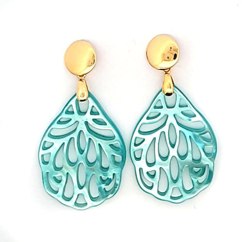 Ohrpendler Perlmutt Blatt klein, helltürkis  - 1