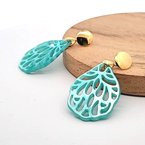 Ohrpendler Perlmutt Blatt klein, helltürkis  - 2