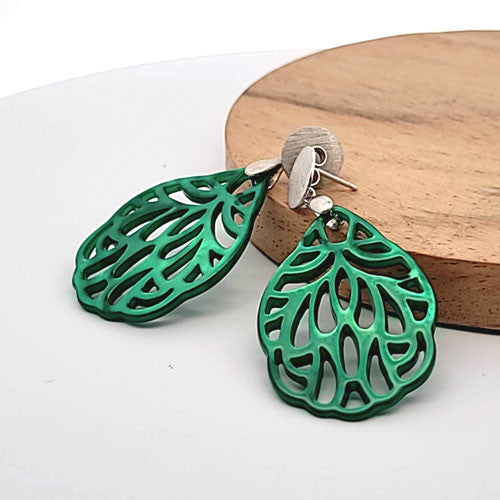 Ohrpendler Perlmutt Blatt klein, grün  - 3