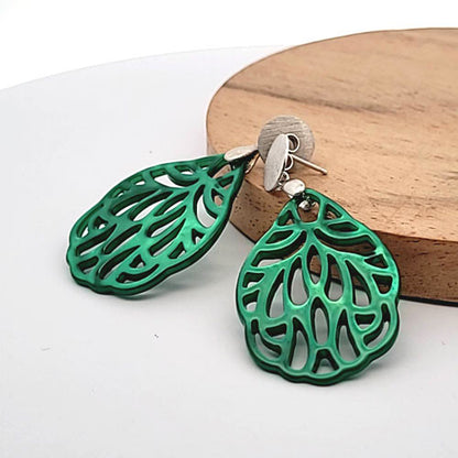 Ohrpendler Perlmutt Blatt klein, grün  - 3