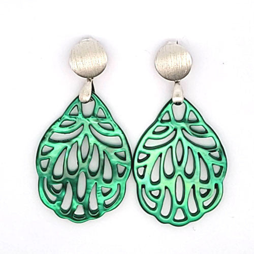 Ohrpendler Perlmutt Blatt klein, grün  - 1