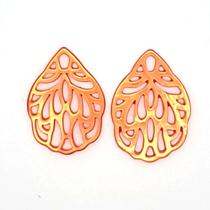 Ohrpendler Perlmutt Blatt klein, orange  - 2