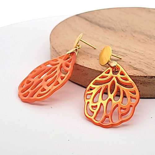 Ohrpendler Perlmutt Blatt klein, orange  - 3