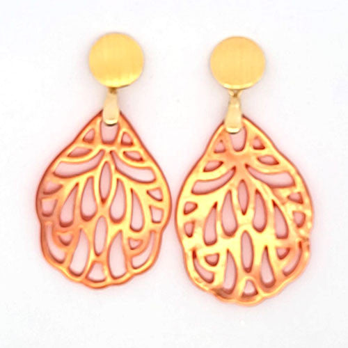 Ohrpendler Perlmutt Blatt klein, orange  - 1