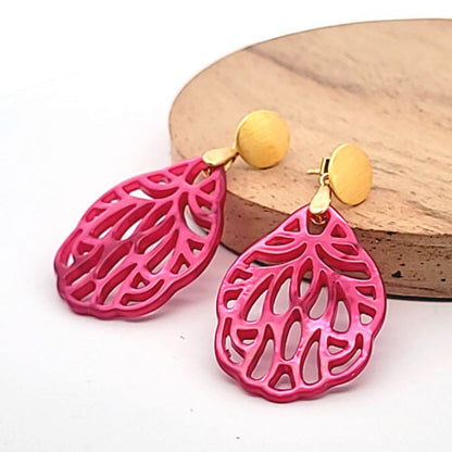 Ohrpendler Perlmutt Blatt klein, pink  - 3