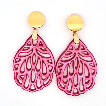 Ohrpendler Perlmutt Blatt klein, pink  - 1