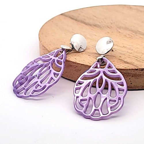 Ohrpendler Perlmutt Blatt klein, lila  - 3