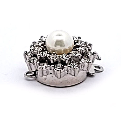 Schmuckschließe mit Perle und Zirkonia, silber rhodiniert  - 2