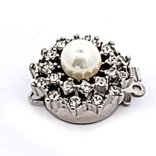 Schmuckschließe mit Perle und Zirkonia, silber rhodiniert  - 1