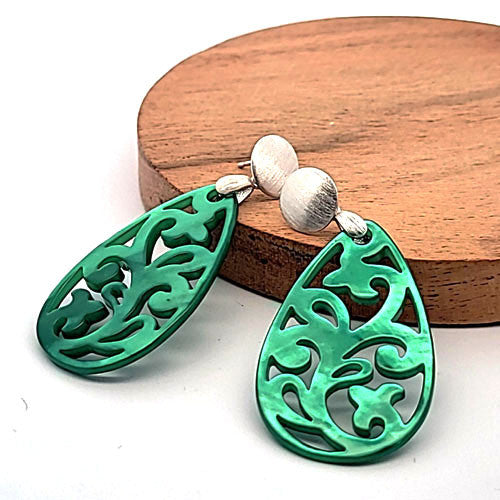 Ohrpendler Perlmutt Tropfen, grün  - 3