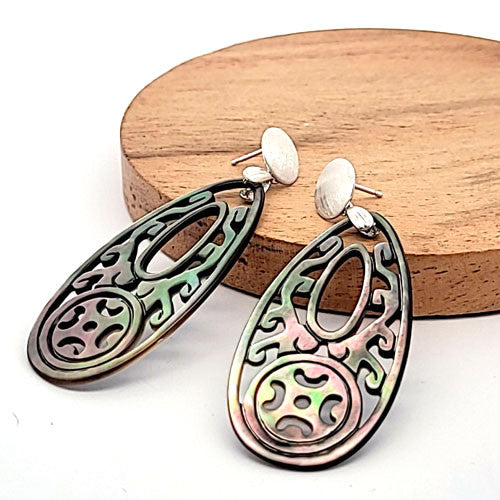 Ohrpendler Perlmutt Tropfen lang, Tahiti  - 1