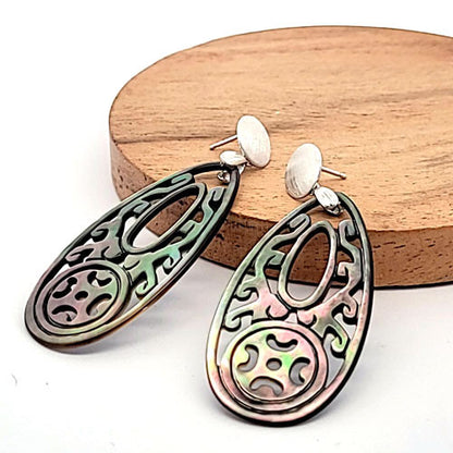 Ohrpendler Perlmutt Tropfen lang, Tahiti  - 1