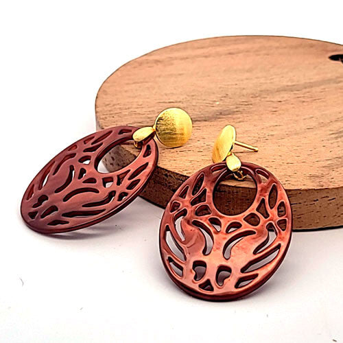 Ohrpendler Perlmutt Oval, braun  - 3