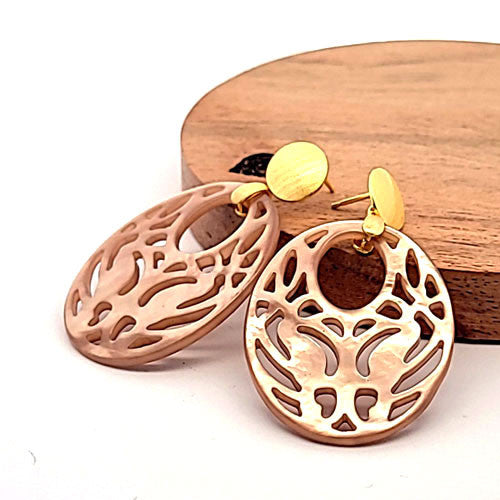 Ohrpendler Perlmutt Oval, beige  - 3