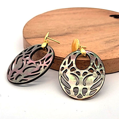 Ohrpendler Perlmutt Oval, Tahiti  - 3