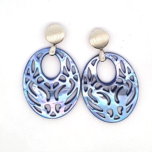 Ohrpendler Perlmutt Oval, blau  - 1