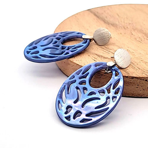 Ohrpendler Perlmutt Oval, blau  - 3