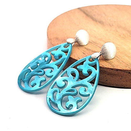 Ohrpendler Perlmutt Tropfen, helltürkis  - 4