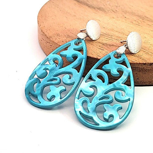 Ohrpendler Perlmutt Tropfen, helltürkis  - 1