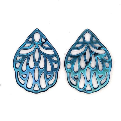 Ohrpendler Perlmutt Blatt klein, petrol  - 3