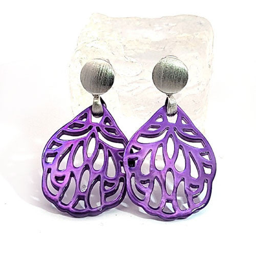 Ohrpendler Perlmutt Blatt klein, violett  - 1