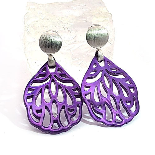 Ohrpendler Perlmutt Blatt klein, violett  - 2