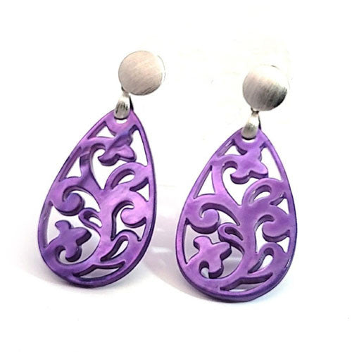 Ohrpendler Perlmutt Tropfen, violett  - 3