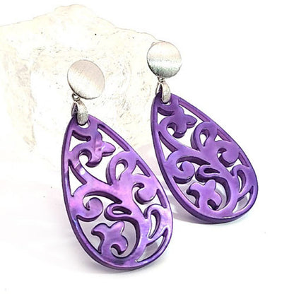 Ohrpendler Perlmutt Tropfen, violett  - 2