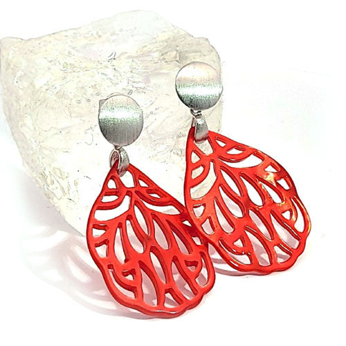 Ohrpendler Perlmutt Blatt klein, kirschrot  - 2