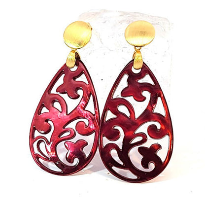 Ohrpendler Perlmutt Tropfen, burgunderrot  - 1