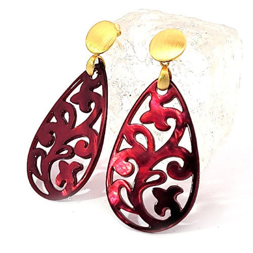 Ohrpendler Perlmutt Tropfen, burgunderrot  - 2