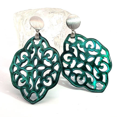 Ohrpendler Perlmutt Ornamental, smaragdgrün  - 3