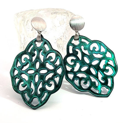 Ohrpendler Perlmutt Ornamental, smaragdgrün  - 3