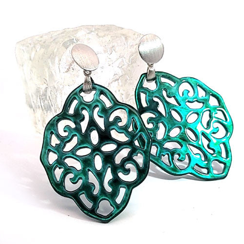 Ohrpendler Perlmutt Ornamental, smaragdgrün  - 2