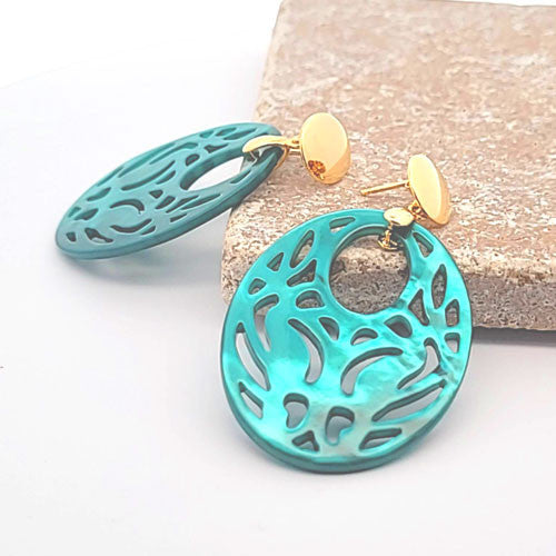 Ohrpendler Perlmutt Oval, smaragdgrün  - 2