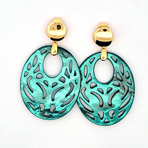 Ohrpendler Perlmutt Oval, smaragdgrün  - 1