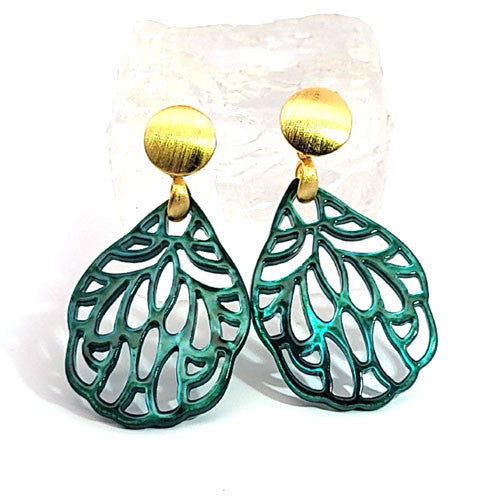 Ohrpendler Perlmutt Blatt klein, smaragdgrün  - 2