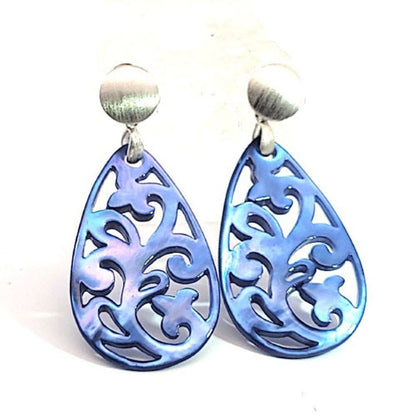 Ohrpendler Perlmutt Tropfen, blau  - 1