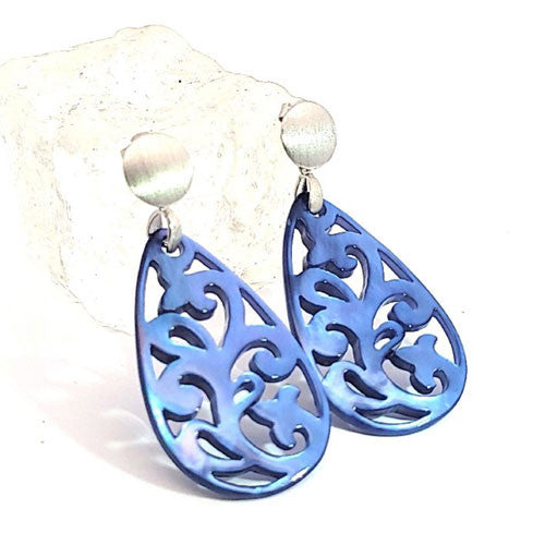 Ohrpendler Perlmutt Tropfen, blau  - 2