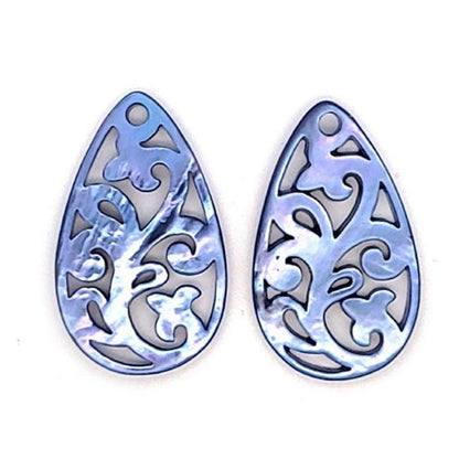 Ohrpendler Perlmutt Tropfen, blau  - 3