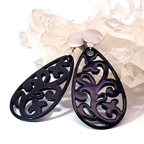 Ohrpendler Perlmutt Tropfen, dunkelblau  - 5