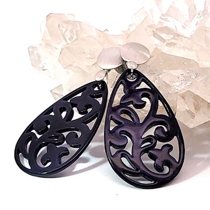 Ohrpendler Perlmutt Tropfen, dunkelblau  - 5