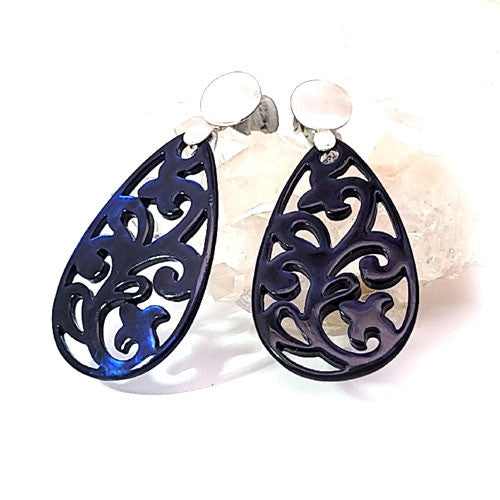 Ohrpendler Perlmutt Tropfen, dunkelblau  - 3