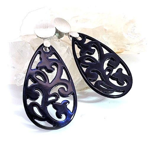 Ohrpendler Perlmutt Tropfen, dunkelblau  - 6