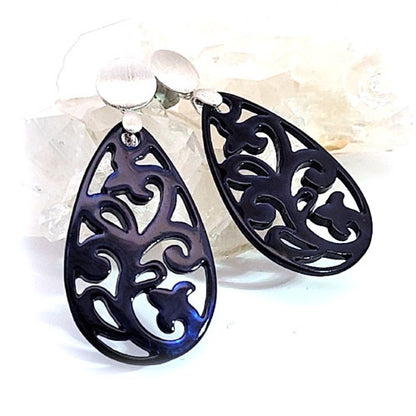 Ohrpendler Perlmutt Tropfen, dunkelblau  - 6