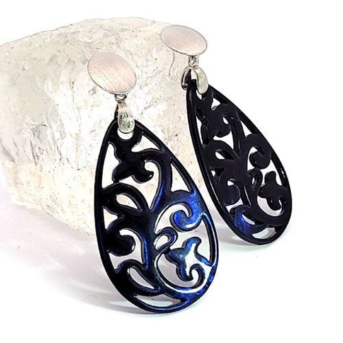 Ohrpendler Perlmutt Tropfen, dunkelblau  - 1