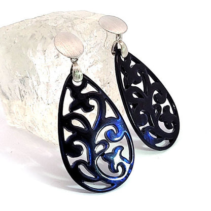 Ohrpendler Perlmutt Tropfen, dunkelblau  - 1