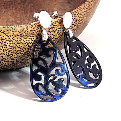 Ohrpendler Perlmutt Tropfen, dunkelblau  - 2