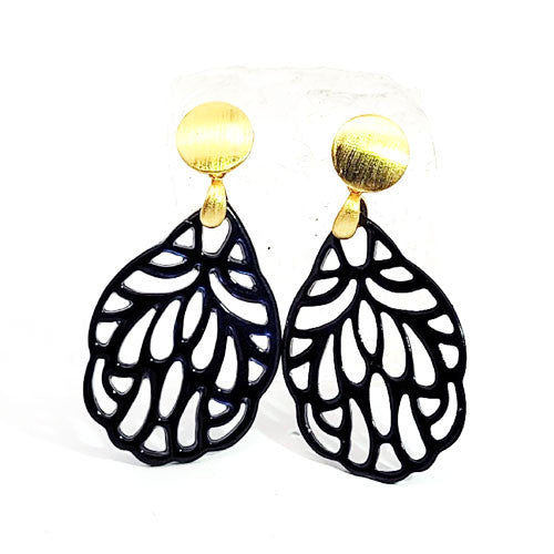 Ohrpendler Perlmutt Blatt klein, dunkelblau  - 3